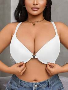 1pc Plus Size Lace Front Closure Bra, Sexy & Comfortable Plus Size Women Lingerie - White - View 6