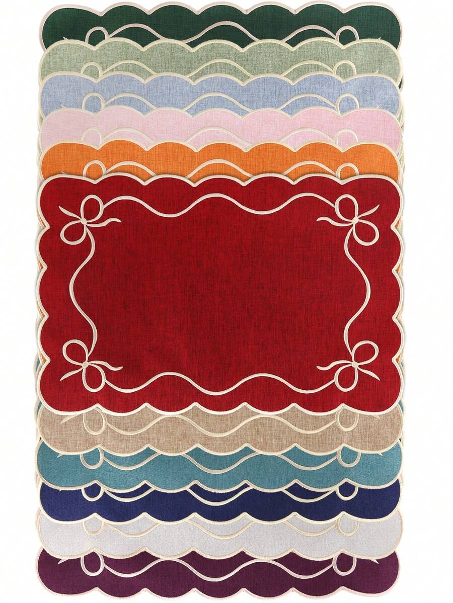 Bộ 1/2/4 tấm lót bàn bằng vải thêu, thích hợp trang trí bàn tiệc cưới, khăn trải bàn vải kiểu Châu Âu tối giản thanh lịch, lót bàn có nơ. - Nhiều màu - Xem 1