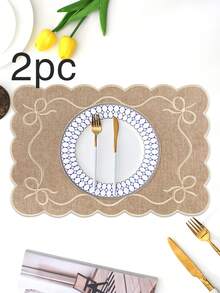Bộ 1/2/4 tấm lót bàn bằng vải thêu, thích hợp trang trí bàn tiệc cưới, khăn trải bàn vải kiểu Châu Âu tối giản thanh lịch, lót bàn có nơ. - Nhiều màu - Xem 42