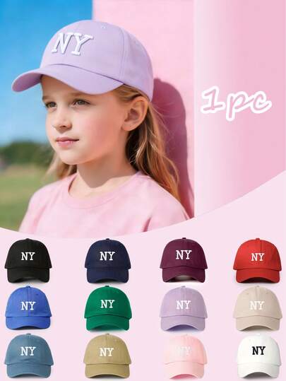 1pc Unisex Kids 3D Embroidered NY Baseball Cap, Adjustable Outdoor Sun Protection Casual Hat, Suitable For Boys And Girls, Spring/Autumn