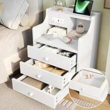 buros para recamaraFL Mesita de NoceMesa iliar con Estante de Almacenamiento y Estacion de Carga Buros para Recamara con 3 Caones Moderna Mueble para Recamara para Dormito Sala de Estar Blancoburos para recamara - Blanco - Ver 3