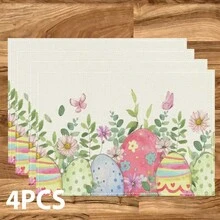 1/4/6 Pcs Easter Egg Bunny Pattern Placemats, Linen Table Mats With Colorful Egg Rabbit Design, Washable Printed Tabletop Protector, Ideal Decoration For Holiday Kitchen And Family Gatherings - Multicolor - View 16