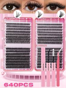 640PCS D Curl 30D40D50D Mix 9-16mm Cluster Lashes Book Kit, Soft And Comfortable False Eyelashes Long-Lasting Lashes Kit With Lash Bond&Seal And Lash Tweezers, Perfect For DIY At Home, Beginner Friendly - 黑色 - 查看 7