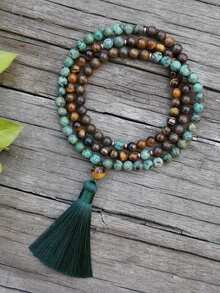 Bohemia Tassel Necklace African Turquoise Bronzite Yellow Tiger Eye 108 Mala Rosary Necklace Japamala Rosary Beads Meditation Yoga Jewelry Unisex - Multicolor - View 4