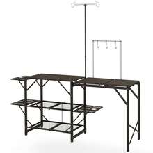 Outsunny Camping Kitchen Table, Aluminum Portable Outdoor Cooking Table, Fold-Up Cook Station With Windscreen And 3 Enclosed Cupboards For BBQ, Party, Picnics, Backyards - 黑色,長 68.5 英寸 x 寬 19.7 英寸 x 高 47.2 英寸 - 查看 1