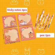 1set (6pcs) Capybara Stationery Set, Capybara Design Click Pen With Matching Sticky Notes Pad, Creative Cartoon Gel Pen Office Use Ballpoint Pen, Essential For Student Study Plans Class Notes Office Meeting Minutes (Random Style) - Sets - View 12