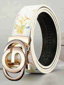 2026 New Graffiti Design Men's Belt, Letter Alloy Automatic Buckle, Suitable For Daily Commute, Holiday Party, Clear Texture, Leather, Couples Belt, Gift Choice - Multicolor - View 12
