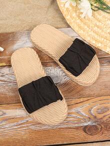 1双女士黑色布艺高弹透气减震防滑耐磨圆头鱼嘴造型简约时尚沙滩风泡沫平底拖鞋，适合3-15岁女孩日常、居家、旅行、派对穿着，2026春夏新款泡沫拖鞋 - 黑色 - 查看 4