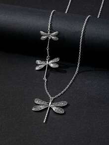 1件复古不对称蜻蜓吊坠项链，时尚珠宝配饰，女士礼物 - 銀色 - 查看 2
