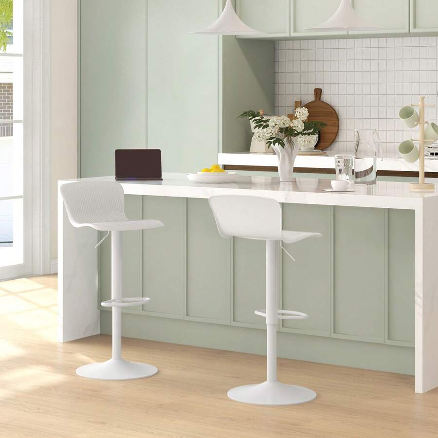 HOMCOM Tabourets de bar - Blanc - Voir 1