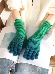Guantes Invierno Termicos Pantalla Tactil Generos Punto Lana - Guantes de Invierno manoplas de Punto de moda con punos gruesos para Clima frío -decorativos para fiestas, Navidad y año Nuevo, adecuado para senderismo y clima frío de invierno - Verde - Ver 3