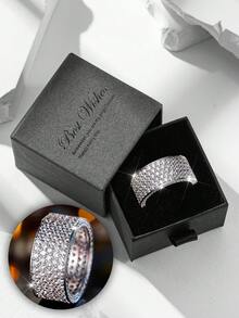 Luxury Gift Box Set, Fully Cubic Zirconia Rings, High-End Jewelry For Party & Formal Occasions, Made Of Copper Material, Non-Fading & Hypoallergenic, Ideal Gift Choice - Silver - View 7