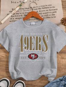 San Francisco 49ers Logo T - Shirt, Golden Bold 'SAN FRANCISCO' Above '49ERS' With 'EST.1946' Below Red & White 'SF' Emblem, Casual Cotton Crew Neck T - Shirt For Fans - 灰色 - 查看 7