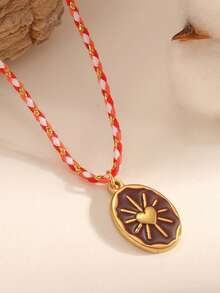 女士波西米亚风心形项链，配太阳吊坠，高端金色珠宝配饰 - 愛心吊墜項鍊 - 查看 3