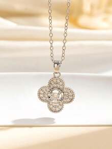 1件优雅闪亮四叶草花吊坠项链，甜美珠宝礼物，适合女性，适合宴会、派对、周年纪念日佩戴 - 項鍊 - 查看 5