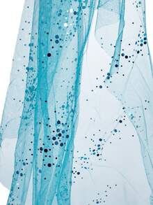 3pcs/Set Girls Blue Princess Dress, Mesh Design Long Sleeve Children Dress, Girls Party Costume, Suitable For Holiday Party, Children Holiday Gift - Blue - View 8