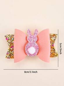 3pcs Easter Bunny Hair Bows For Girls Sparkling Glitter Bow Hair Clips Colorful Leather Bow Alligator Clips Teens Hair Accessories - Multicolor - View 5