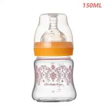 婴儿玻璃奶瓶，宽口150毫升和240毫升，新生儿喂养奶瓶，60毫升标准口奶瓶，耐热高达400°F（约204°C），加厚材质，柔软硅胶奶嘴，防胀气设计，卡通奶瓶 - 多色[玻璃奶瓶] - 查看 16