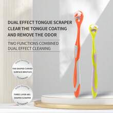 1pc This Fan-Shaped Tongue Cleaner Combines 3-Layer Curved Scrapers (To Wipe Away Surface Coating) And Dense Fan Bristles (To Clean Hidden Gaps Between Taste Buds) - One Tool Handles Both Visible And Hidden Residue, Leaving Your Mouth Noticeably Fresher Than Single-Function Scrapers. - Multicolor - View 5