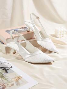 2026新款优雅时尚后系带小众设计女式高跟鞋（不对称剪裁鞋面） - 白色 - 查看 1