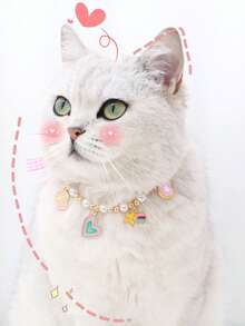 1 Pc Cat Pearl Necklace With Adjustable Cat, Dog, Rabbit Birthday Collar, Bow, Duck, Ice Cream Bell Pendant - Multicolor - View 5