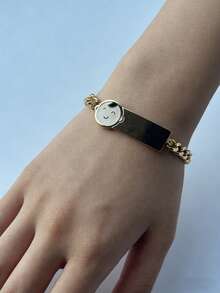 1件笑脸男孩手链，可调节链条饰品，不锈钢笑脸标签手链 - 彩色 - 查看 4