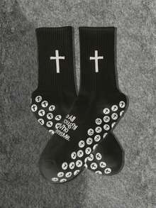 1/2/3 Pairs Cross & Football Pattern Sports Socks, Yoga Socks, Basketball Socks, Cycling Socks, Dot Grip Socks, Trending Unisex Athletic Socks, All Season - Multicolor - View 8