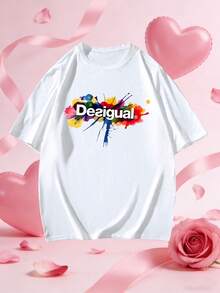 Áo thun dáng rộng in họa tiết vẩy sơn dành cho nữ, thích hợp mặc mùa hè. - trắng - Xem 5