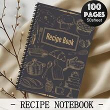 1 pieza Libreta de recetas con tema de cocina linda y libro de cocina para el hogar, tamaño A5 de 50/100 páginas - Encuadernación espiral, diseño con gorro de chef, pasta, pastel y herramientas de hornear - Diario de cocina portátil y planificador de recetas, adecuado para chefs y amantes de la comida - Libro en inglés con páginas para pasar - Multicolor - Ver 2