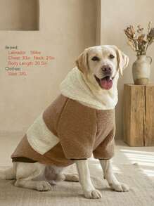 PETSIN 1 件厚羊毛连帽运动衫外套，保暖防风，适合中型/大型犬，秋冬季 - 卡其色 - 查看 3