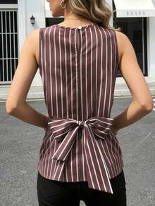 Women's Elegant Striped Tie-Front Sleeveless Top - Multicolor - View 2