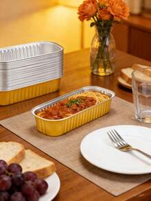 50pcs Mini Toast Molds With Lids And Forks, Rectangular Individual Cake Molds, Aluminum Foil Molds, Suitable For Large Gatherings, Picnics, Vacations And Parties - Multicolor - View 7