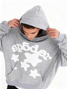 WJZQAQ Y2k  Hoodies For Men 555 Loose Spider Web High Street Hip Hop Long Sleeve Men's And Women's Hoodies Sweater Jacket Hooded Pullover - Xám - Xem 3