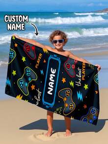 1pc Personalized Kids Beach Towel, Summer Birthday Gift, Summer Vibe, Girls Beach Travel, Customized Beach Towel, Swimming Pool, Beach Decor - Multicolor - View 2