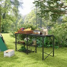 Outsunny Camping Kitchen Table, Aluminum Portable Outdoor Cooking Table, Fold-Up Cook Station With Windscreen And 3 Enclosed Cupboards For BBQ, Party, Picnics, Backyards - 黑色,長 68.5 英寸 x 寬 19.7 英寸 x 高 47.2 英寸 - 查看 10