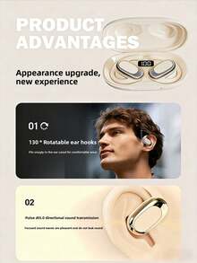 Wireless Bluetooth Earphones, Ear Hook Type, Open Design, Comfortable To Wear For A Long Time, Long Battery Life, New Skin Friendly Design | High-End Version, Panoramic Surround Sound, Non Ear Penetrating Ergonomic Design, Long Standby Time, High-Speed Bluetooth 5.4 Dual Chip, Intelligent Fingerprint Touch, LED Battery Display, Waterproof And Sweat Proof For Sports, Intelligent Call Noise Reduction AI Algorithm, Type-C Fast Charging, Universal Compatibility With Multiple Devices. - Multicolor - View 9