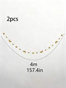 1pc Gold Moon & Star Floral Wreath, Hanging Paper Garland Decor, Boho Style Party Decoration, Suitable For Bedroom, Living Room, Nursery, Boho Theme Events, Holidays, Wall Hanging - Multicolor - View 9
