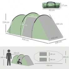 Tunnel Tent For 2-3 People, 190T Camping Tent With Stakes, Fiberglass And Polyester, Dark Green, 426x206x154cm For Outdoor Adventures - 墨綠色 - 查看 6