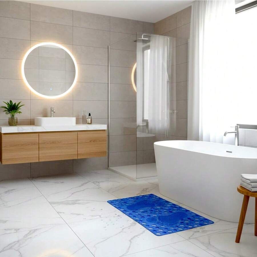 Non-Slip Bath Mat For Shower With Feet-Shaped Suction Cups - 藏蓝色 - 查看 1
