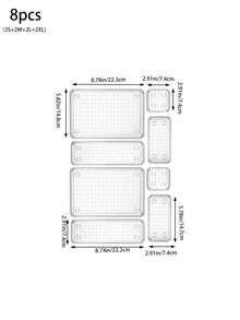 1/5/6/7/8pcs Set Transparent Plastic Drawer Storage Boxes, 4 Sizes Desktop Drawer Divider Boxes, Multi-Functional Transparent Cosmetic Storage Containers, Suitable For Skincare, Stationery, Miscellaneous, Applicable For Bathroom, Kitchen, Office, Bedroom, Holiday Gift - Clear - View 16