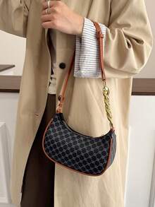 复古全印花时尚单肩包/斜挎包（女士款） - 黑色 - 查看 2