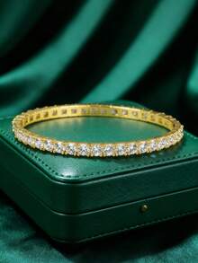 1pc 18K Gold Plated Bracelet, Suitable For Red Carpet Galas, Anniversary Parties, Dazzling And Luxurious; Can Be Given As A Valentine's Day Gift To Your Partner, Stunning And Exquisite, Matching The Passionate Atmosphere Of Western Romantic Holidays - Gold - View 7