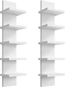 Hlimior 5 Tier Wall Shelf Unit - Lack Floating Shelf White,2 Pack - Narrow Smooth Laminate Finish - Vertical Column Wall Decor Mount Floating Storage Home Decor Organizer Tall Tower Utility Shelf - 2 PCS5 Tier white - 查看 1