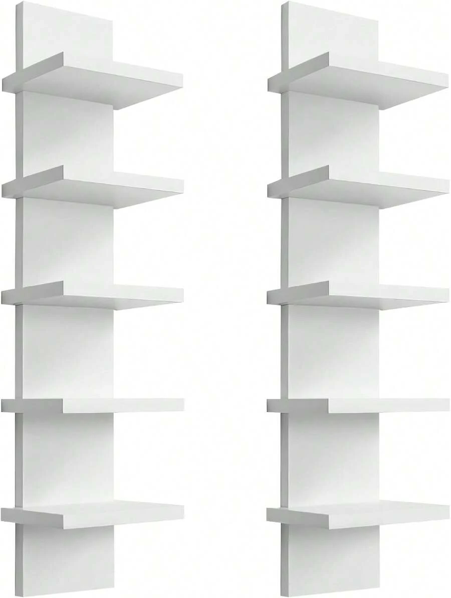 Hlimior 5 Tier Wall Shelf Unit - Lack Floating Shelf White,2 Pack - Narrow Smooth Laminate Finish - Vertical Column Wall Decor Mount Floating Storage Home Decor Organizer Tall Tower Utility Shelf - 2 PCS5 Tier white - 查看 1
