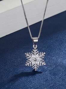 1件S925纯银浪漫雪花吊坠项链，时尚百搭锁骨链，优雅精致项链，女士礼物 - 雪花 - 查看 3