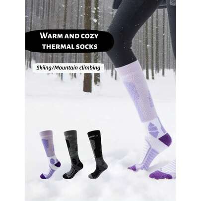 1 đôi tất trượt tuyết dày dặn ấm áp, tất dài mùa đông dày dặn dành cho nam và nữ, thấm hút mồ hôi và khử mùi, thích hợp cho các hoạt động ngoài trời như trượt tuyết, leo núi, thể thao. Tất tuyết chống trượt ấm áp, bảo vệ mắt cá chân, thoáng khí.