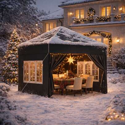 DEVOKO 3x3m Folding Pavilion, Waterproof, Stable, Winterproof, With 4 Side Panels, 4 Sandbags And Ventilation, UV Protection 50+, Pop-Up Pavilion, Foldable Party Tent For Outdoor Garden