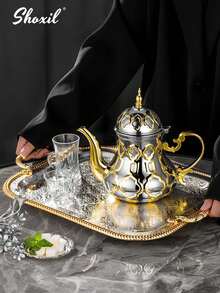 shoxil 1 pièce Cafetière traditionnelle arabe en acier inoxydable de 36 oz, théière à la menthe marocaine, cafetière du Moyen-Orient - Convient pour le café/thé/célébration/fête/cadeau/maison du Moyen-Orient - Cafetière - Voir 5