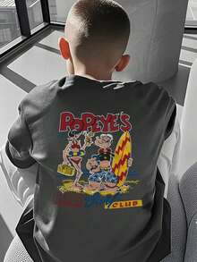 Popeye 【大力水手联名款】男童休闲印花圆领短袖T恤，夏季学生青少年服装 - 一件引人注目的T恤，为每个孩子带来欢乐和幸福！ - 深灰色 - 查看 7
