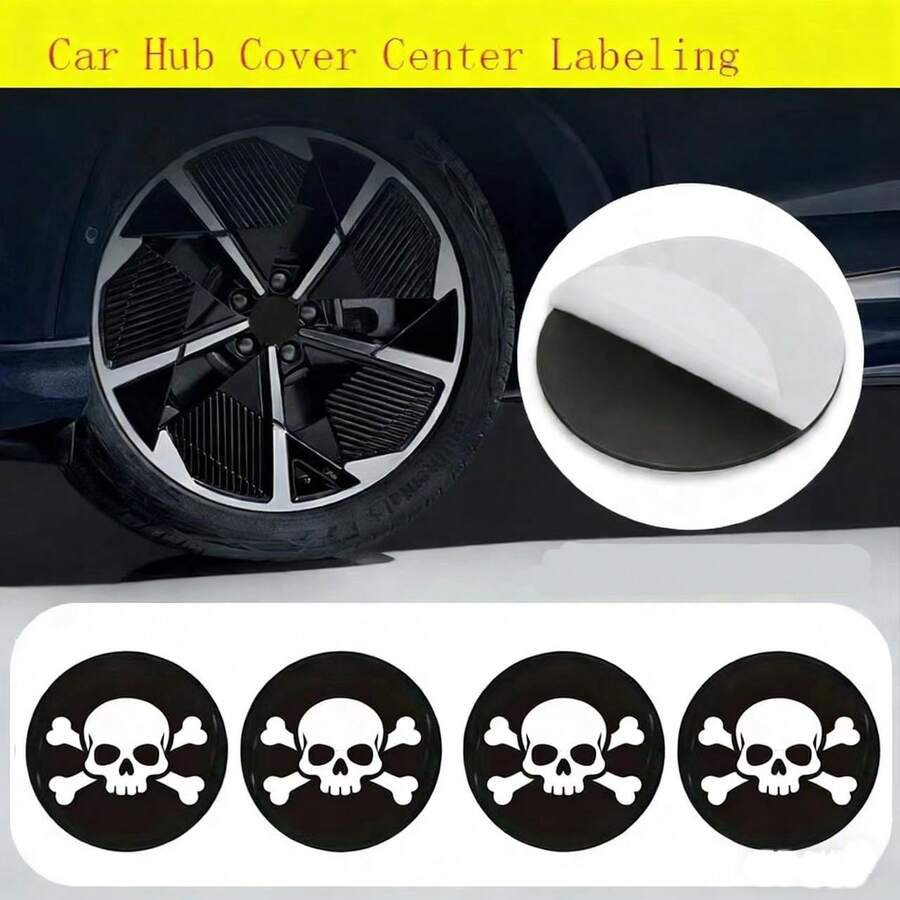 4pcs Car Center Wheel Hub Cap Bone Skull Head Badge Emblem Stickers, Funny Car Decals - 4pcs - View 1